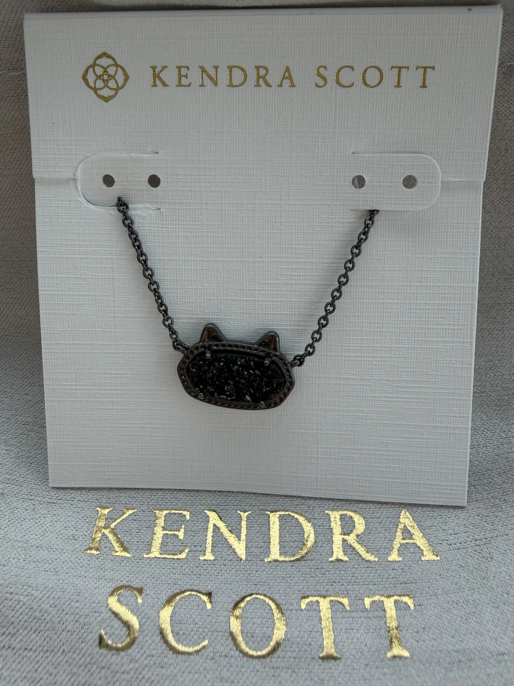 Kendra Scott Elisa Cat Pendant Necklace Black Drusy Gunmetal